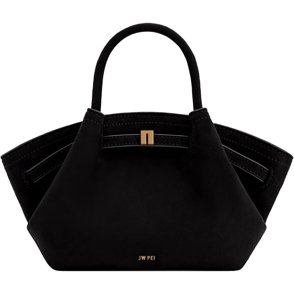 Elegant Women's Mini Tote Bag In Black Faux Suede Chic Everyday Essential